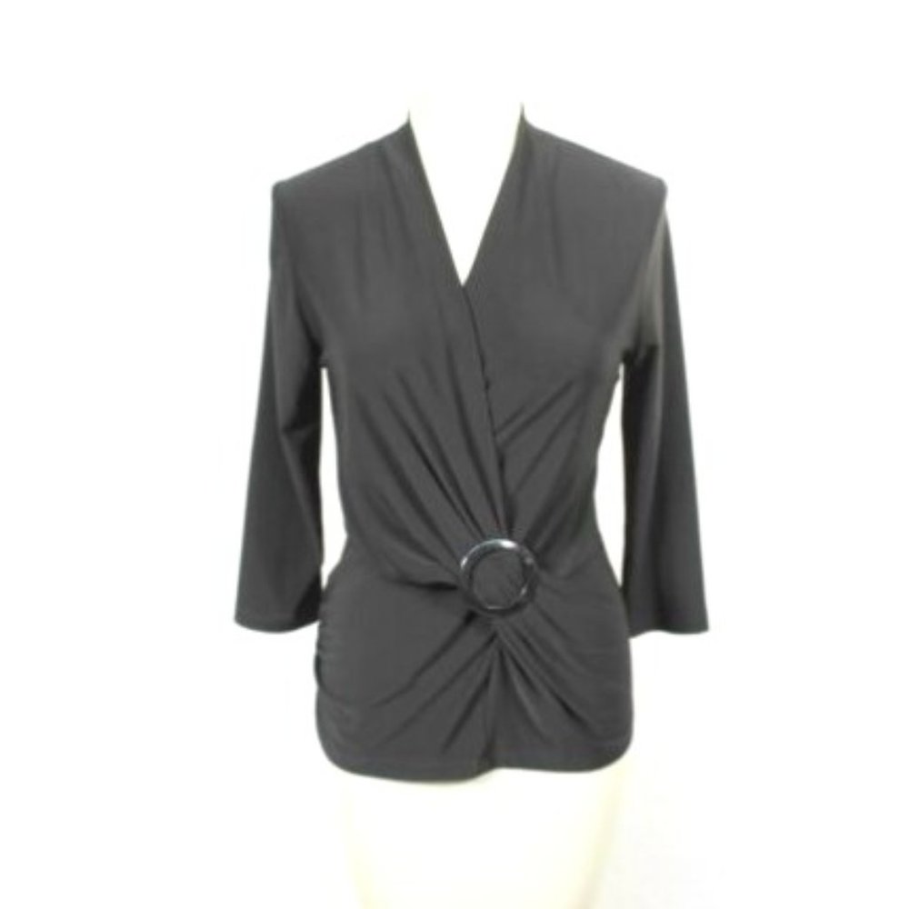 Caribe Black Cross Front Top Blouse Medium